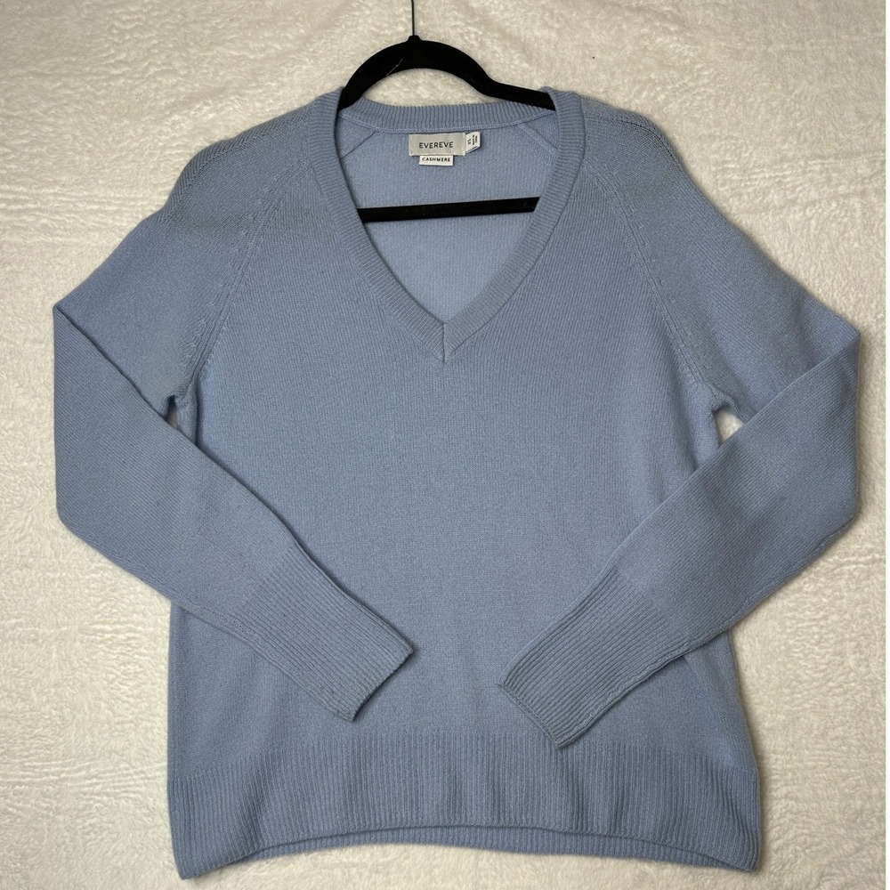 Evereve Sweater Womens XS Blue Cashmere V-Neck Raglan Long Sleeve 0945